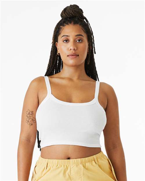BELLA + CANVAS 1012 Women's Micro Rib Spaghetti Strap Tank - Solid White Blend - model front