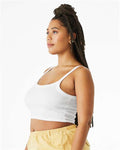 BELLA + CANVAS 1012 Women's Micro Rib Spaghetti Strap Tank - Solid White Blend - model side
