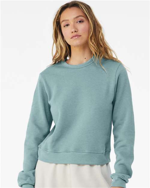 BELLA + CANVAS 7511 Women's Sponge Fleece Crewneck Sweatshirt - Heather Blue Lagoon - model front