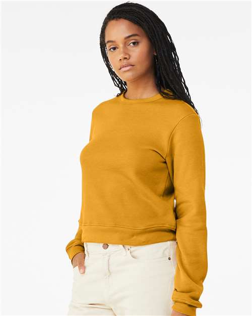 BELLA + CANVAS 7511 Women's Sponge Fleece Crewneck Sweatshirt - Heather Mustard - model side