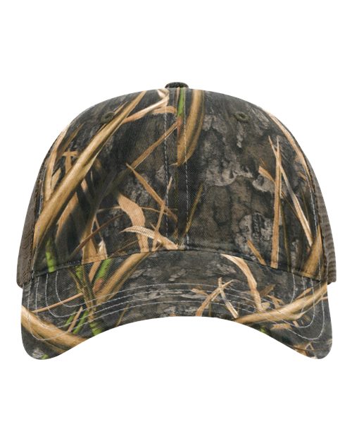 Richardson 111P Garment Washed Printed Trucker Cap - Shadow Grass Habitat/ Brown - front