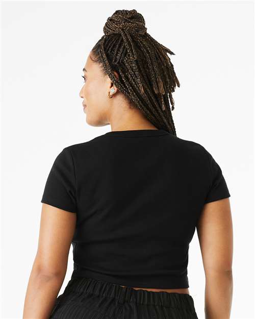 BELLA + CANVAS 1010 Women's Micro Rib Baby Tee - Solid Black Blend - model back