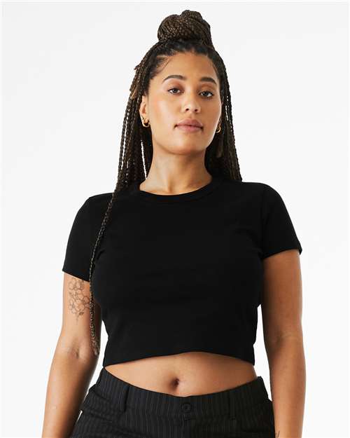BELLA + CANVAS 1010 Women's Micro Rib Baby Tee - Solid Black Blend - model front
