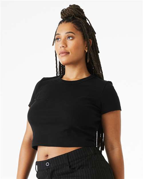 BELLA + CANVAS 1010 Women's Micro Rib Baby Tee - Solid Black Blend - model side