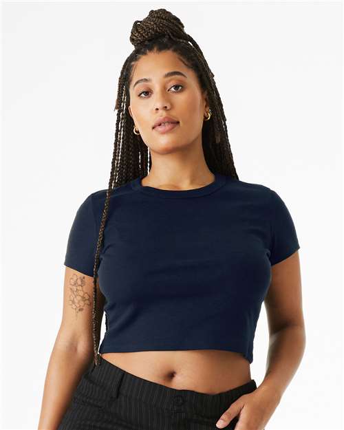 BELLA + CANVAS 1010 Women's Micro Rib Baby Tee - Solid Navy Blend - model front