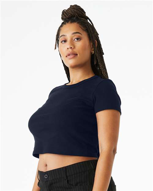 BELLA + CANVAS 1010 Women's Micro Rib Baby Tee - Solid Navy Blend - model side