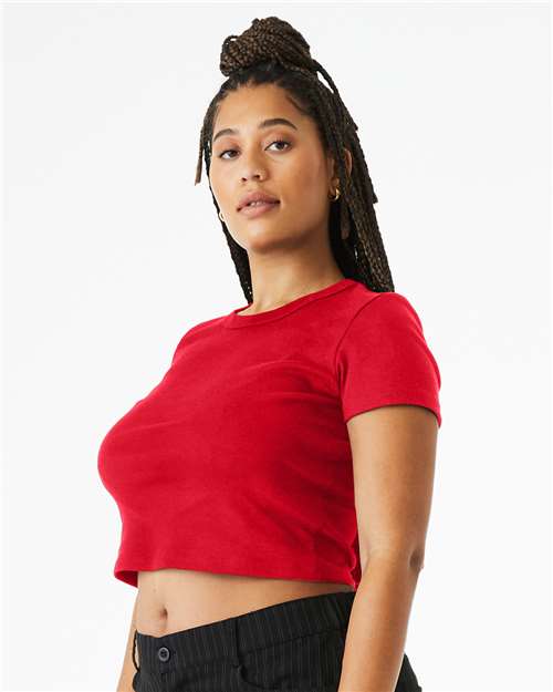 BELLA + CANVAS 1010 Women's Micro Rib Baby Tee - Solid Red Blend - model side