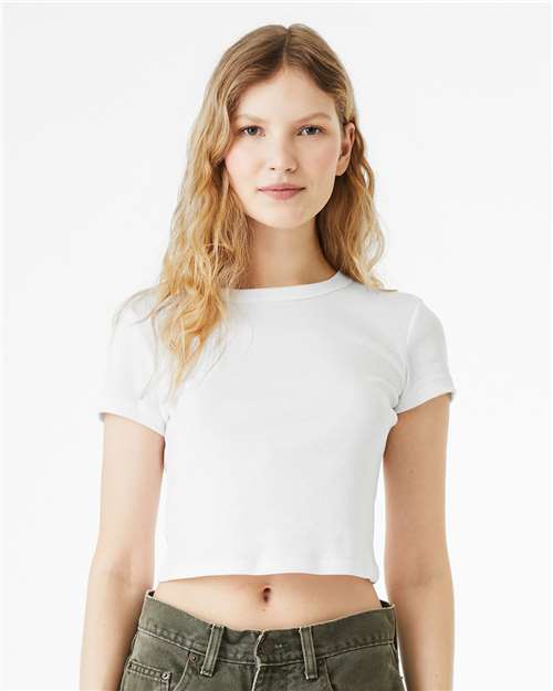 BELLA + CANVAS 1010 Women's Micro Rib Baby Tee - Solid White Blend - model front