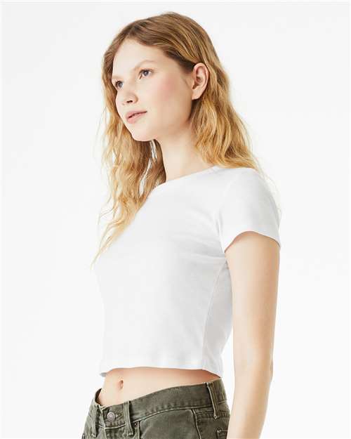 BELLA + CANVAS 1010 Women's Micro Rib Baby Tee - Solid White Blend - model side