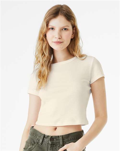 BELLA + CANVAS 1010 Women's Micro Rib Baby Tee - Solid Natural Blend - model front