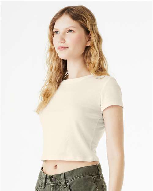 BELLA + CANVAS 1010 Women's Micro Rib Baby Tee - Solid Natural Blend - model side