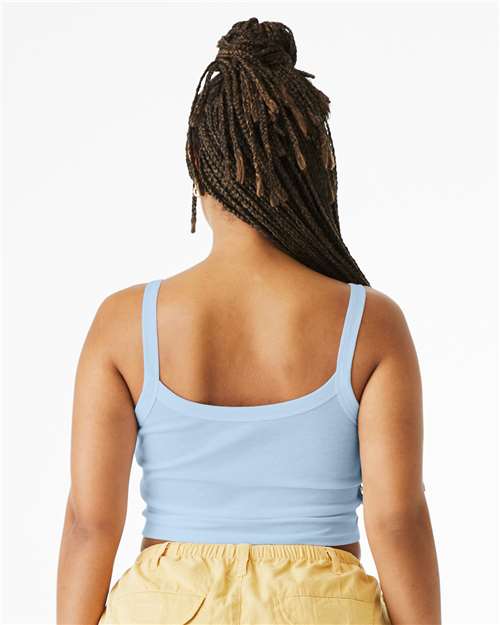 BELLA + CANVAS 1012 Women's Micro Rib Spaghetti Strap Tank - Solid Baby Blue Blend - model back