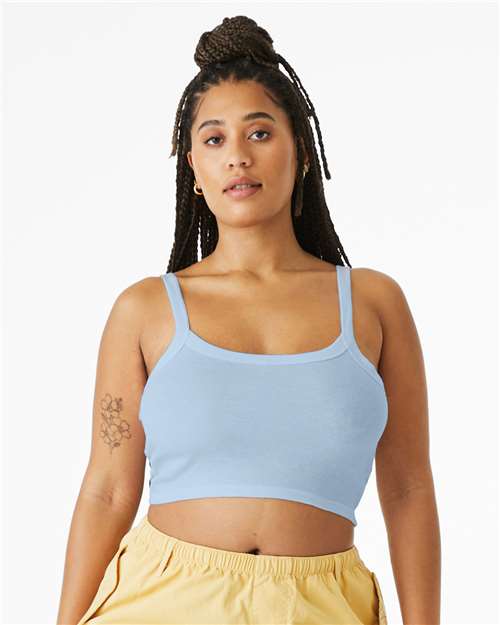 BELLA + CANVAS 1012 Women's Micro Rib Spaghetti Strap Tank - Solid Baby Blue Blend - model front