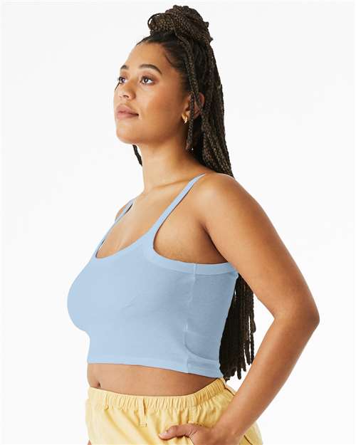 BELLA + CANVAS 1012 Women's Micro Rib Spaghetti Strap Tank - Solid Baby Blue Blend - model side