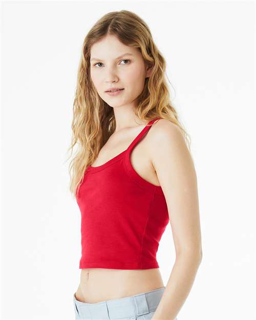 BELLA + CANVAS 1012 Women's Micro Rib Spaghetti Strap Tank - Solid Red Blend - model side
