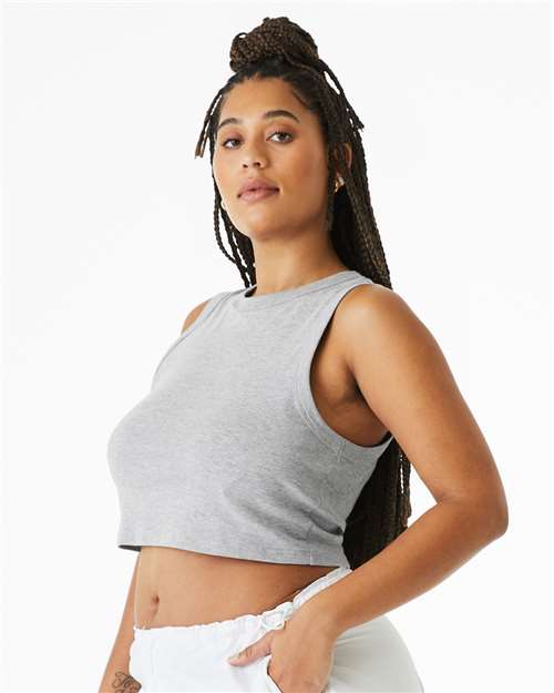 BELLA + CANVAS 1013 Women's Micro Rib Muscle Crop Tank - Athletic Heather - model side