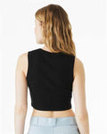 BELLA + CANVAS 1013 Women's Micro Rib Muscle Crop Tank - Solid Black Blend - model back