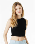 BELLA + CANVAS 1013 Women's Micro Rib Muscle Crop Tank - Solid Black Blend - model front