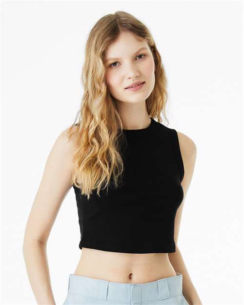 BELLA + CANVAS 1013 Women's Micro Rib Muscle Crop Tank - Solid Black Blend - model front