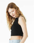 BELLA + CANVAS 1013 Women's Micro Rib Muscle Crop Tank - Solid Black Blend - model side