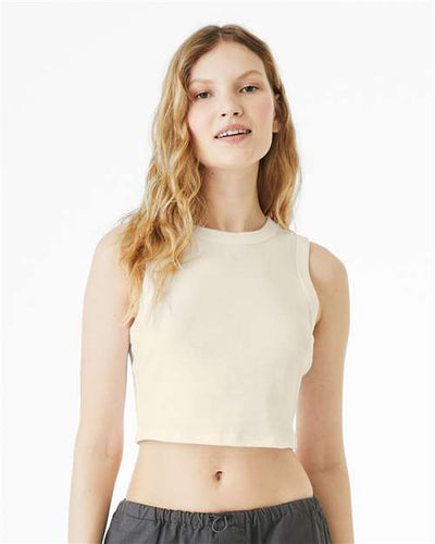 BELLA + CANVAS 1013 Women's Micro Rib Muscle Crop Tank - Solid Natural Blend - model front