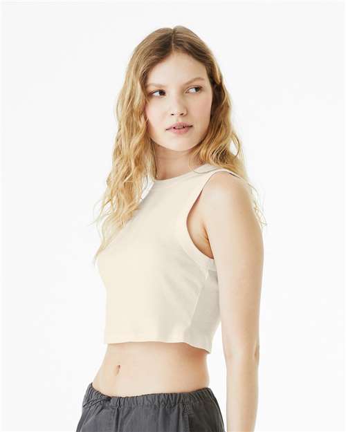 BELLA + CANVAS 1013 Women's Micro Rib Muscle Crop Tank - Solid Natural Blend - model side