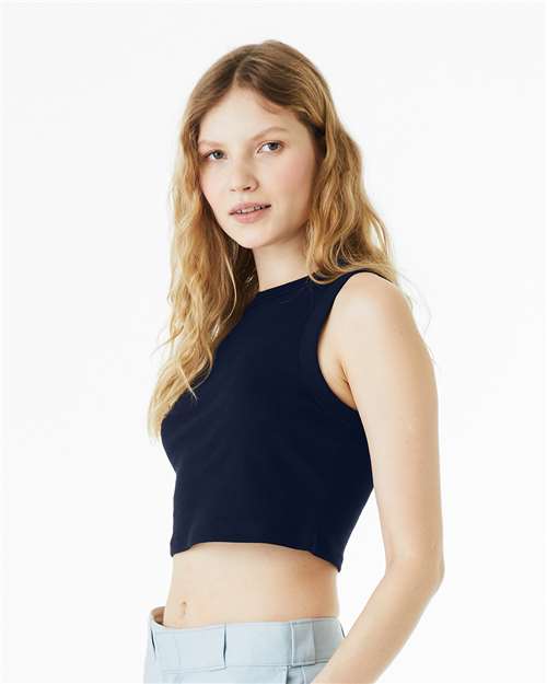 BELLA + CANVAS 1013 Women's Micro Rib Muscle Crop Tank - Solid Navy Blend - model side