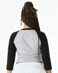 BELLA + CANVAS 1200 Women's Micro Rib Three-Quarter Raglan Sleeve Baby Tee - Athletic Heather/ Black - model back