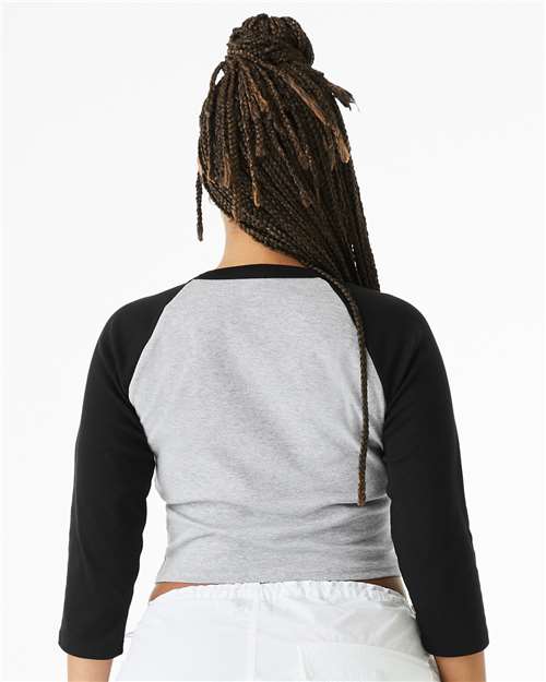 BELLA + CANVAS 1200 Women's Micro Rib Three-Quarter Raglan Sleeve Baby Tee - Athletic Heather/ Black - model back