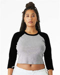 BELLA + CANVAS 1200 Women's Micro Rib Three-Quarter Raglan Sleeve Baby Tee - Athletic Heather/ Black - model front