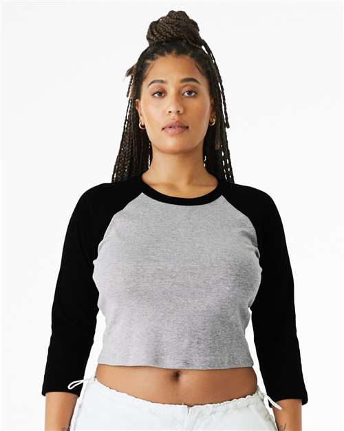 BELLA + CANVAS 1200 Women's Micro Rib Three-Quarter Raglan Sleeve Baby Tee - Athletic Heather/ Black - model front