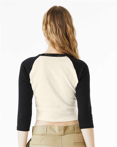 BELLA + CANVAS 1200 Women's Micro Rib Three-Quarter Raglan Sleeve Baby Tee - Natural/ Black - model back