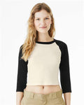 BELLA + CANVAS 1200 Women's Micro Rib Three-Quarter Raglan Sleeve Baby Tee - Natural/ Black - model front