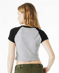 BELLA + CANVAS 1201 Women's Micro Rib Raglan Baby Tee - Athletic Heather/ Black - model back