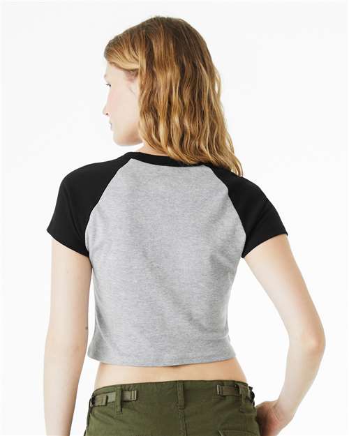 BELLA + CANVAS 1201 Women's Micro Rib Raglan Baby Tee - Athletic Heather/ Black - model back