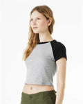 BELLA + CANVAS 1201 Women's Micro Rib Raglan Baby Tee - Athletic Heather/ Black - model side