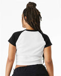 BELLA + CANVAS 1201 Women's Micro Rib Raglan Baby Tee - White/ Black - model back