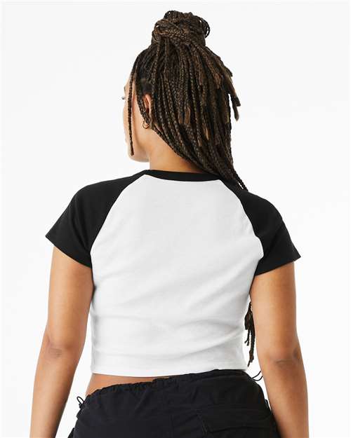 BELLA + CANVAS 1201 Women's Micro Rib Raglan Baby Tee - White/ Black - model back