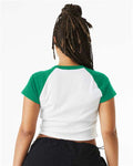 BELLA + CANVAS 1201 Women's Micro Rib Raglan Baby Tee - White/ Kelly - model back