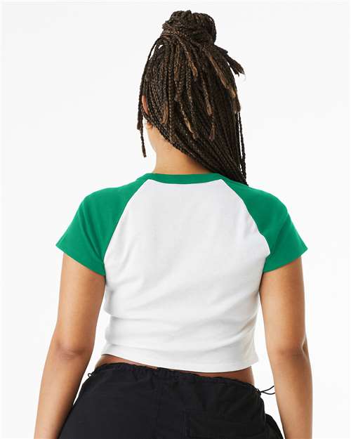 BELLA + CANVAS 1201 Women's Micro Rib Raglan Baby Tee - White/ Kelly - model back