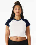 BELLA + CANVAS 1201 Women's Micro Rib Raglan Baby Tee - White/ Navy - model front