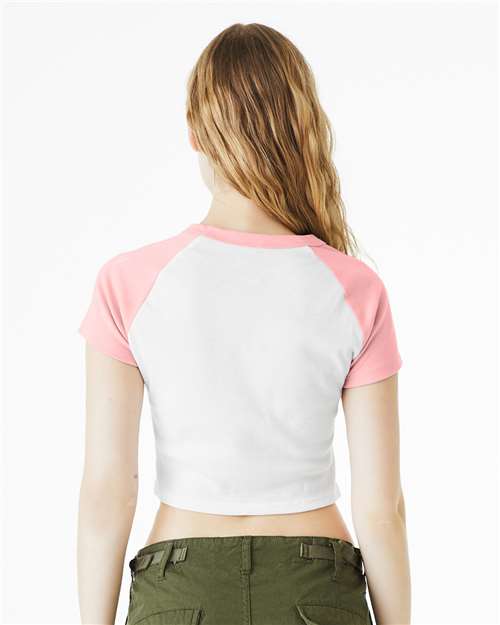 BELLA + CANVAS 1201 Women's Micro Rib Raglan Baby Tee - White/ Pink - model back