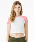 BELLA + CANVAS 1201 Women's Micro Rib Raglan Baby Tee - White/ Pink - model front