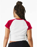 BELLA + CANVAS 1201 Women's Micro Rib Raglan Baby Tee - White/ Red - model back