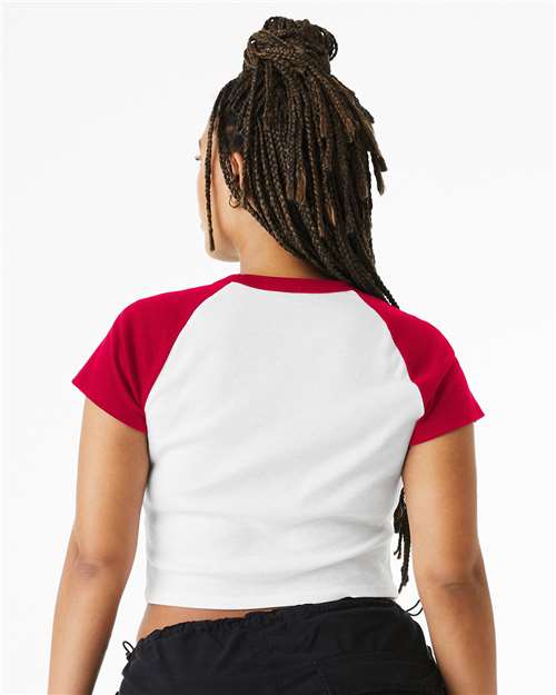 BELLA + CANVAS 1201 Women's Micro Rib Raglan Baby Tee - White/ Red - model back