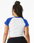 BELLA + CANVAS 1201 Women's Micro Rib Raglan Baby Tee - White/ True Royal - model back