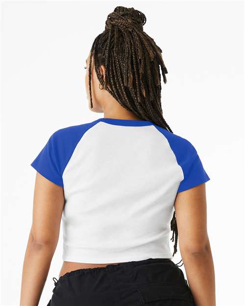BELLA + CANVAS 1201 Women's Micro Rib Raglan Baby Tee - White/ True Royal - model back