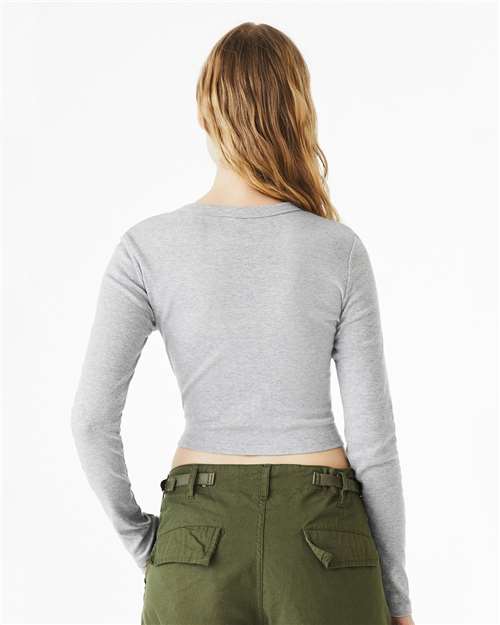 BELLA + CANVAS 1501 Women's Micro Rib Long Sleeve Baby Tee - Athletic Heather - model back