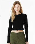BELLA + CANVAS 1501 Women's Micro Rib Long Sleeve Baby Tee - Solid Black Blend - model front