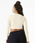 BELLA + CANVAS 1501 Women's Micro Rib Long Sleeve Baby Tee - Solid Natural Blend - model back